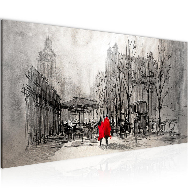Runa Art Wandbild London 1 Teilig 100 x 40 cm Modern Bild auf Vlies Leinwand Abstrakt Wohnzimmer Schlafzimmer Grau Rot 009712c