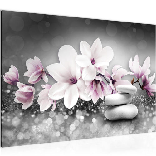 Runa Art Bild Blumen Magnolien Modern Wandbilder Wohnzimmer 1 Teilig - Made In Germany - Abstrakt Grau Rosa Flur 035415a