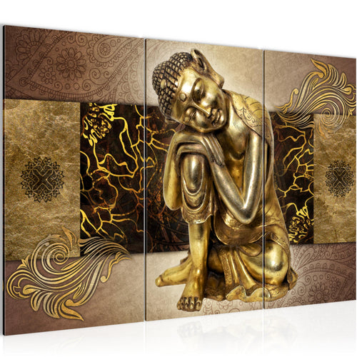 Runa Art Wandbilder Feng Shui Bild XXL Wohnzimmer Schlafzimmer Büro Buddha Gold 120 x 80 cm 3 Teilig 041331a