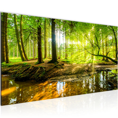 Runa Art Wandbild Landschaft 100 x 40 cm Modern Bild auf Vlies Leinwand Grün Wohnzimmer Schlafzimmer Büro Wald 611712a
