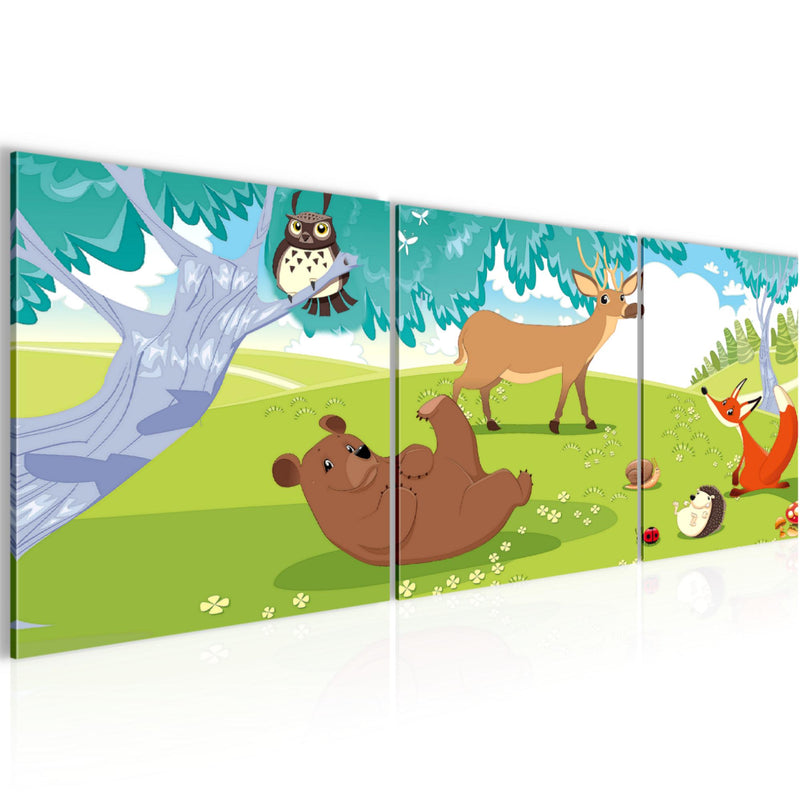 Runa Art Bilder Waldtiere 3 Teilig Bild auf Vlies Leinwand Deko Spielzimmer Baby 90 x 30 cm Kinderzimmer Junge Mädchen 001834c