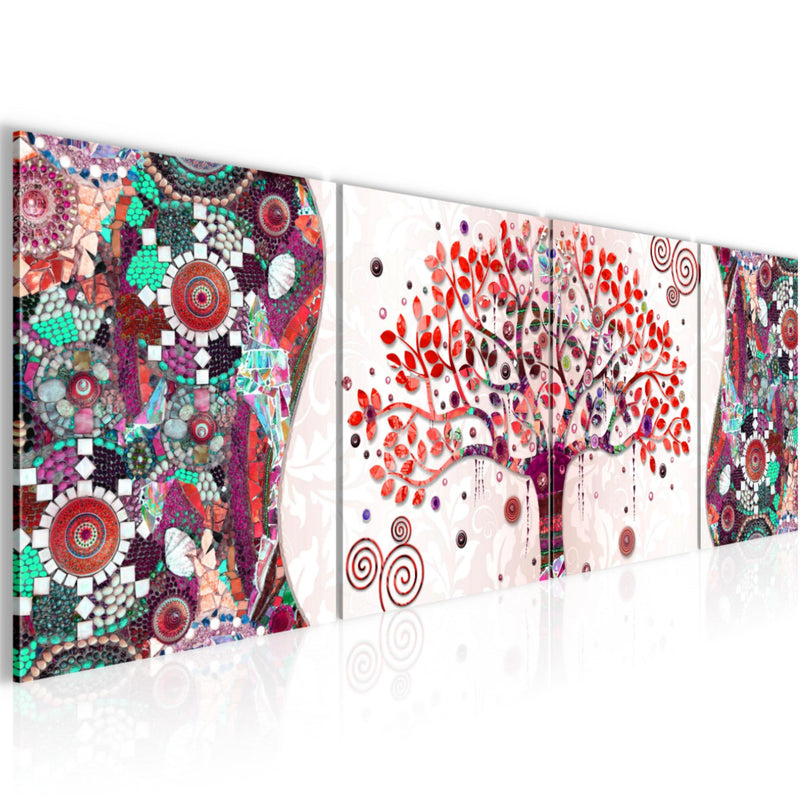Runa Art Bilder Set 4 Teilig Gustav Klimt Baum des Lebens Wandbilder XXL Wohnzimmer 160 x 50 cm Rosa Modern 004646c