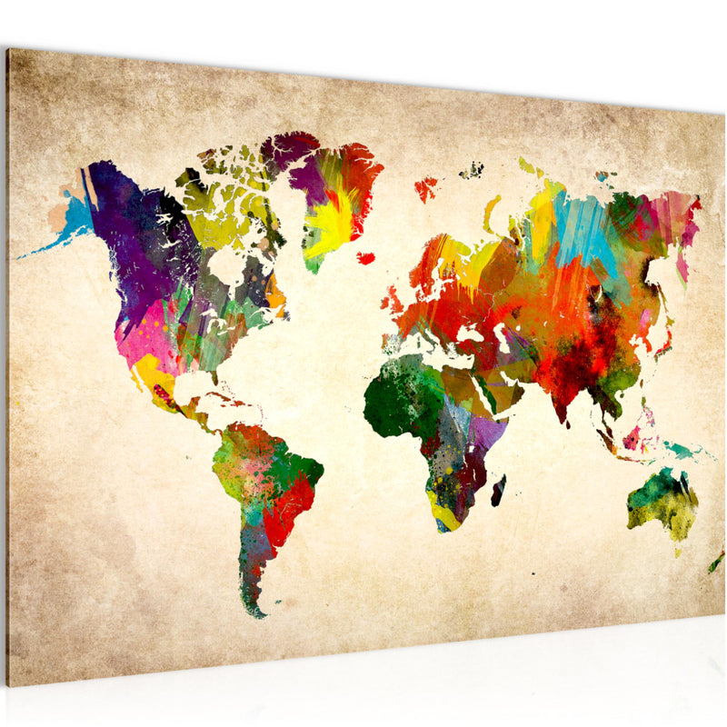 Runa Art Bild Weltkarte Modern Wandbilder Wohnzimmer Büro 1 Teilig - Made In Germany - Kontinente Landkarte Bunt Flur 105115a