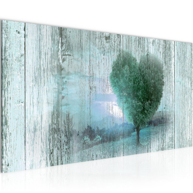 Runa Art Wandbild Herbst Vintage 1 Teilig 100 x 40 cm Modern Bild auf Vlies Leinwand Baum Herz Wohnzimmer Schlafzimmer Türkis 606512b