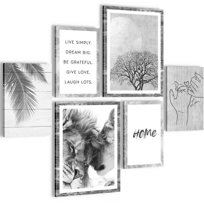 Novart Wandbilder Set Löwen Liebe Zitate - KEIN EXTRA RAHMEN BENÖTIGT -  Modern Deko  - Wohnzimmer Schlafzimmer N018563c