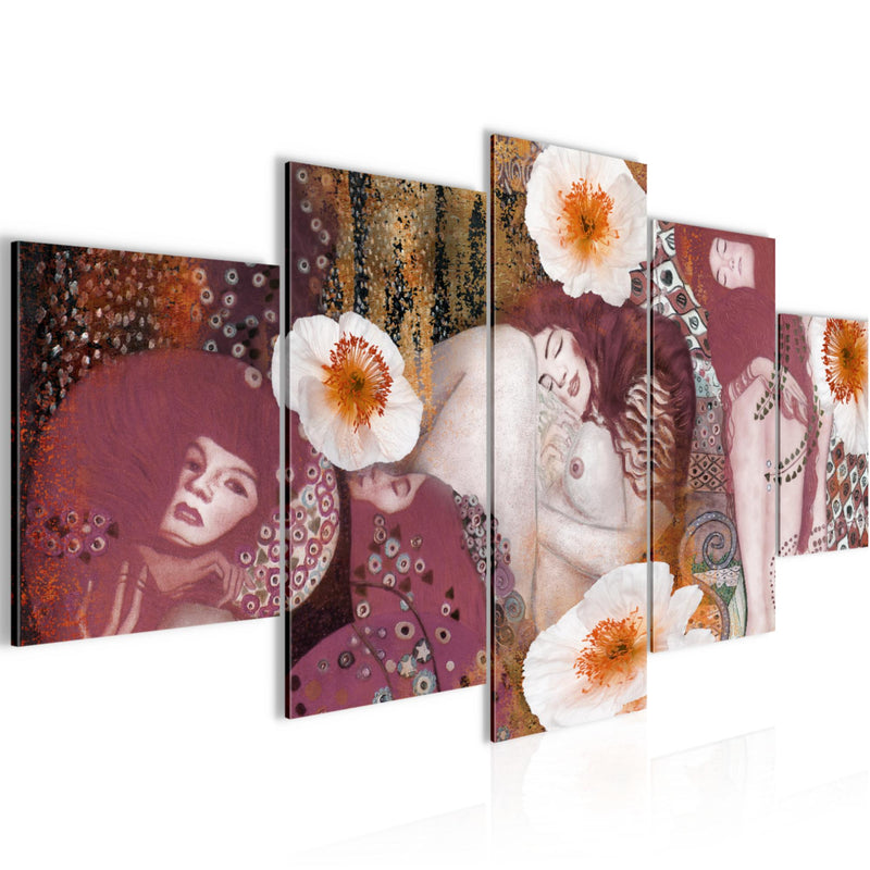 Runa Art Bild Wohnzimmer Collage Gustav Klimt 5 Teilig Alte meister Rosa Wandbilder auf Vlies Leinwand 018553b