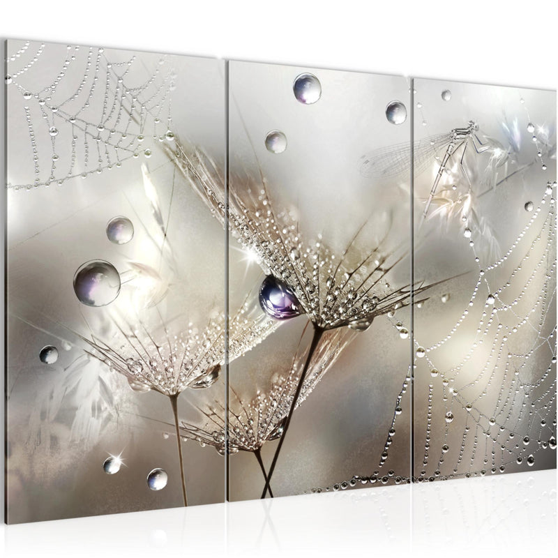 Runa Art Wandbilder Blumen Pusteblumen Bild XXL Wohnzimmer Schlafzimmer Braun Morgentau 120 x 80 cm 3 Teilig 043131a