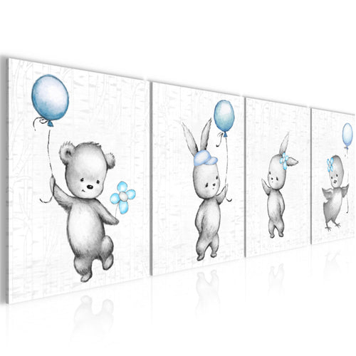 Runa Art Bilder Set 4 Teilig Kinderzimmer Tiere Wandbilder XXL Babyzimmer Spielzimmer 160 x 50 cm Blau Grau Modern 017846c