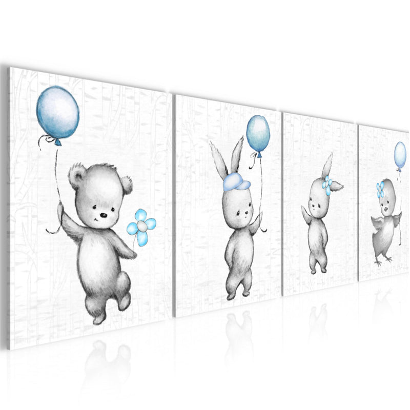 Runa Art Bilder Set 4 Teilig Kinderzimmer Tiere Wandbilder XXL Babyzimmer Spielzimmer 160 x 50 cm Blau Grau Modern 017846c