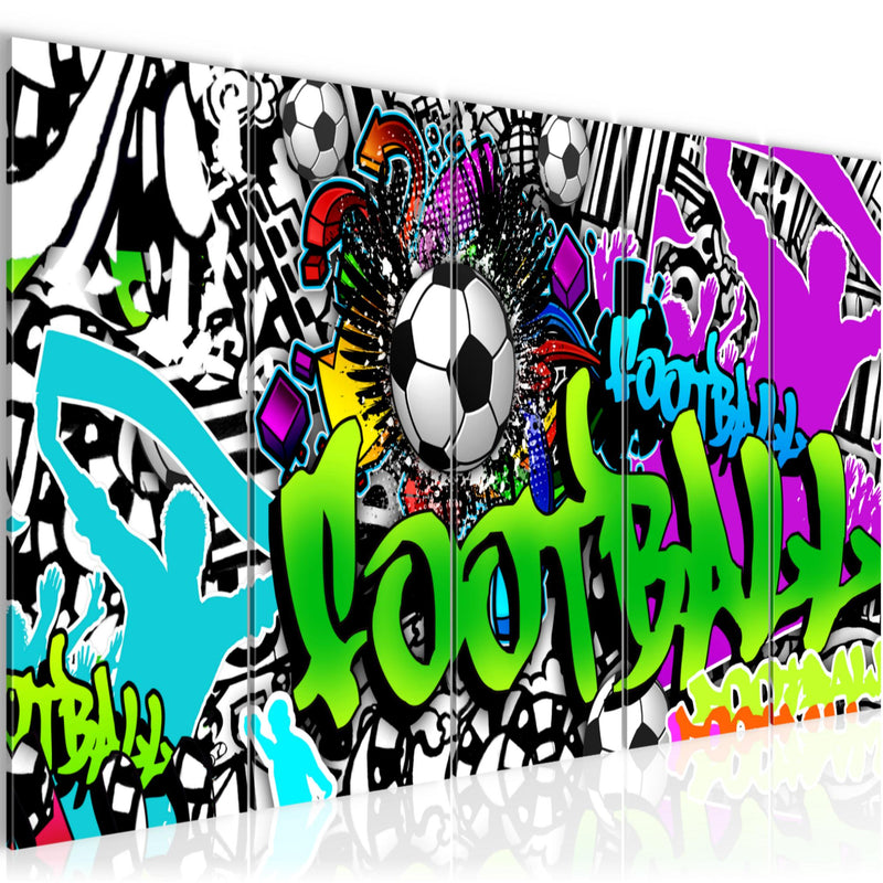 Runa Art Wandbilder XXL Street Art Wohnzimmer Schlafzimmer Büro 200 x 80 cm Fußball 5 Teilig - Made in Germany - 402655a
