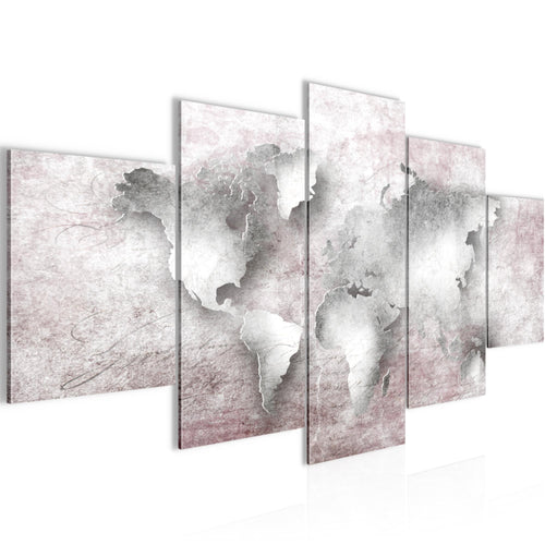 Runa Art - Bilder Weltkarte 200 x 100 cm 5 Teilig XXL Wanddekoration Design Rosa 025751b
