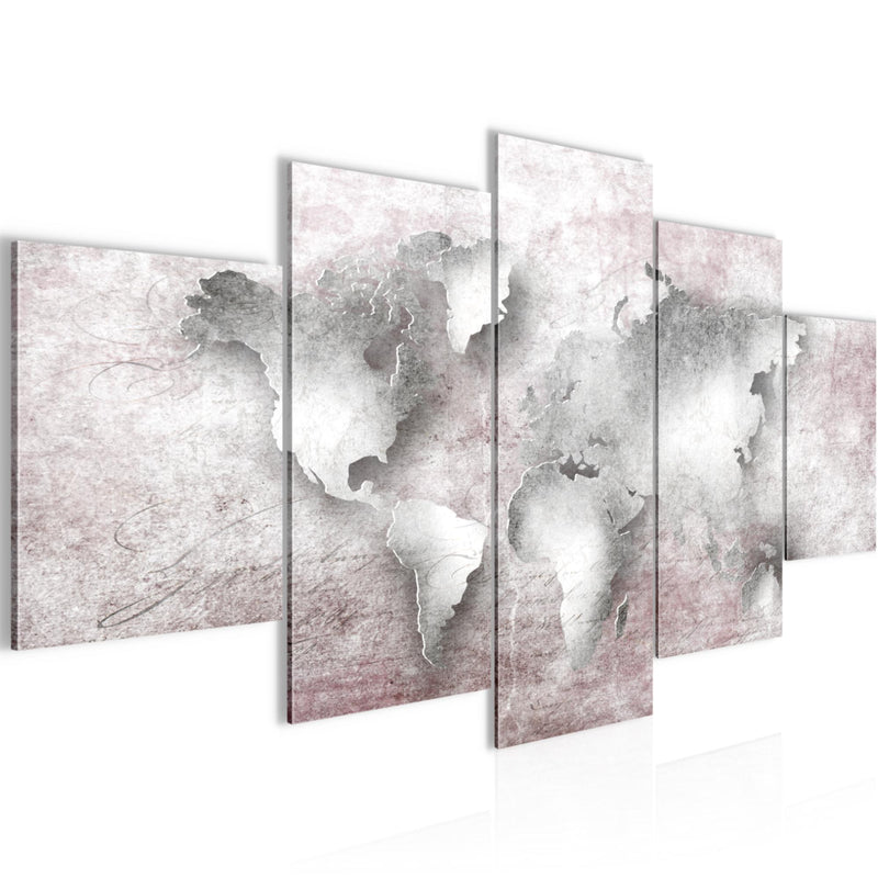 Runa Art - Bilder Weltkarte 200 x 100 cm 5 Teilig XXL Wanddekoration Design Rosa 025751b