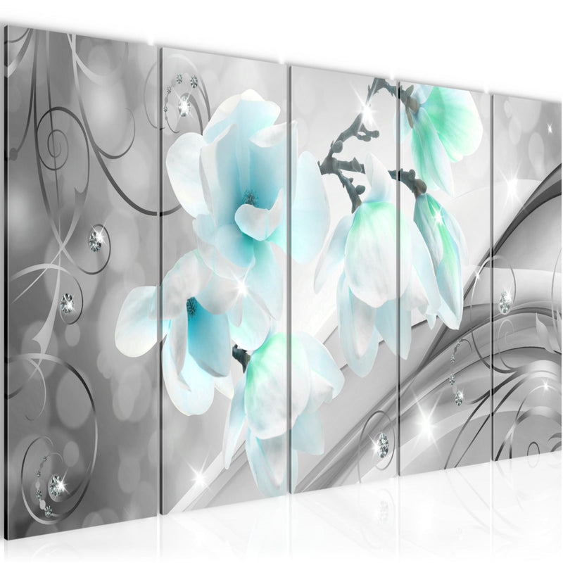 Runa Art Wandbild XXL Blumen Abstrakt Wohnzimmer Schlafzimmer 200 x 80 cm Grau Türkis 5 Teilig - Made in Germany - 035355c