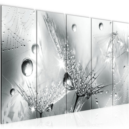 Runa Art Wandbild XXL Blumen Pusteblumen Wohnzimmer Schlafzimmer 200 x 80 cm Schwarz Weiss 5 Teilig - Made in Germany - 043155c