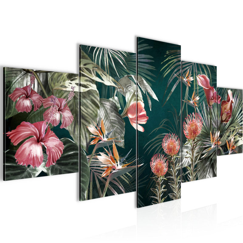 Runa Art Bild Wohnzimmer Schlafzimmer Blumen 5 Teilig Vintage Natur Grün Bunt Wandbilder auf Vlies Leinwand 043353a