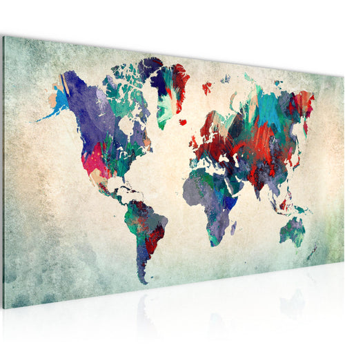 Runa Art Wandbild Weltkarte 1 Teilig 100 x 40 cm Modern Bild auf Vlies Leinwand Kontinente Büro Wohnzimmer Bunt Grün 105112b