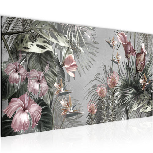 Runa Art Wandbild Blumen 100 x 40 cm Modern Bild auf Vlies Leinwand Vintage Natur Wohnzimmer Grau 043312c