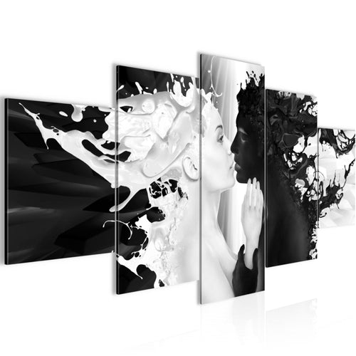 Runa Art Bild Wohnzimmer Schlafzimmer Milk und Coffee 5 Teilig Liebe Schwarz Weiss Wandbilder auf Vlies Leinwand 005053b