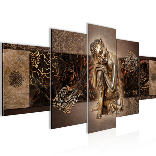 Runa Art Bild Wohnzimmer Schlafzimmer Buddha Zen 5 Teilig Feng Shui Braun Wandbilder auf Vlies Leinwand 041353b