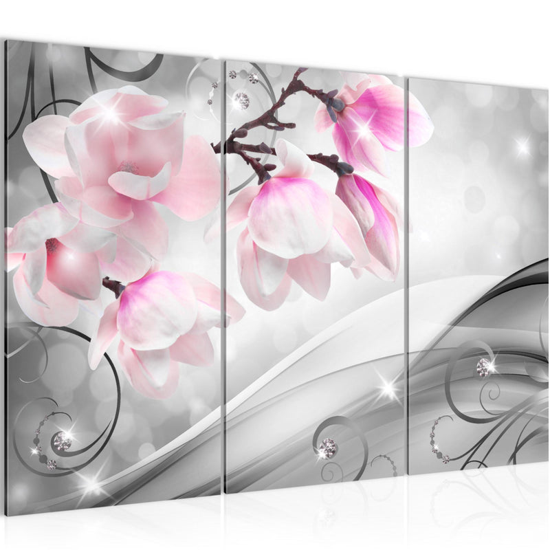 Runa Art Wandbilder Blumen Abstrakt Bild XXL Wohnzimmer Schlafzimmer Grau Rosa 3D Optik 120 x 80 cm 3 Teilig 035331a