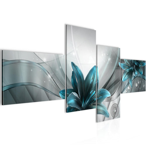 Runa Art Bild Modern Blumen Lilien - Made in Germany - Wandbilder Abstrakt Grau Blau 4 Teilig 036842c