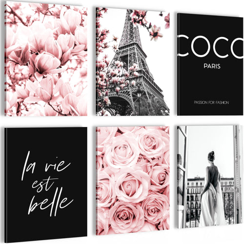 Novart Wandbilder - KEIN EXTRA RAHMEN BENÖTIGT - Wohnzimmer Mädchen Teenager - Bilder Modern Fashion Paris - Rosa - N008365a