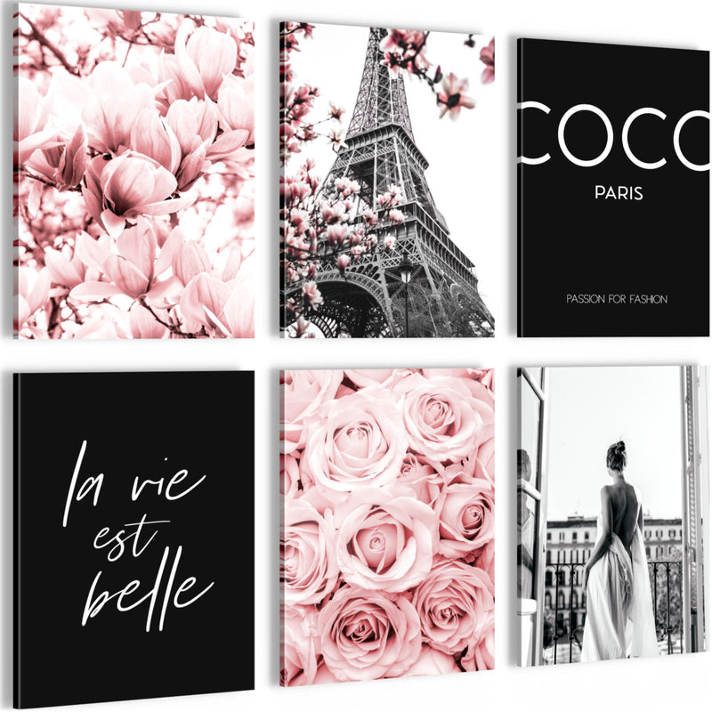 Novart Wandbilder - KEIN EXTRA RAHMEN BENÖTIGT - Wohnzimmer Mädchen Teenager - Bilder Modern Fashion Paris - Rosa - N008365a