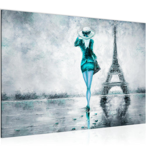 Runa Art Bild Paris Eifelturm Modern Wandbilder Wohnzimmer Schlafzimmer 1 Teilig - Made In Germany - Abstrakt Türkis Grau Flur 035615b