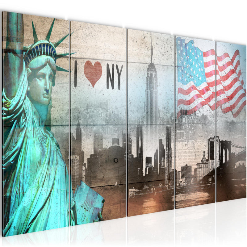 Runa Art Wandbild XXL New York City Wohnzimmer Büro 200 x 80 cm Beige Bunt 5 Teilig - Made in Germany - 034255b