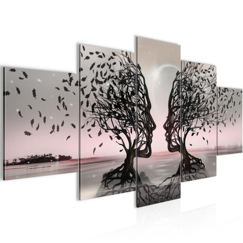 Runa Art Wandbilder Liebespaar 5 Teilig Bild auf Vlies Leinwand Deko Wohnzimmer Schlafzimmer Abstrakt Baum Grau Rosa 044852b