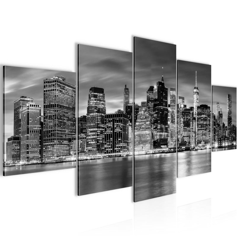 Runa Art Bild Wohnzimmer Büro New York City 5 Teilig USA Schwarz Weiss Wandbilder auf Vlies Leinwand 010053b