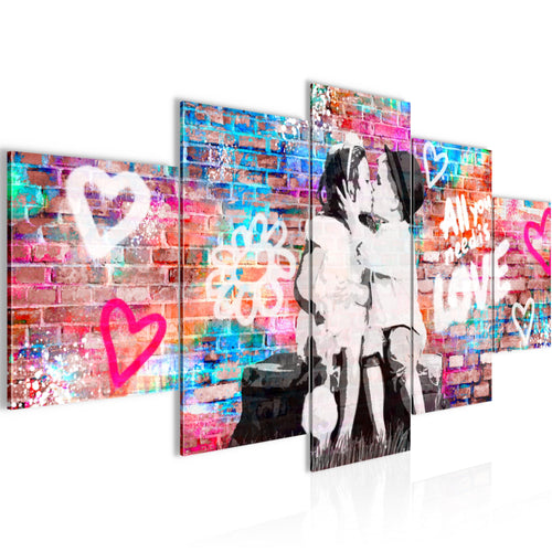 Runa Art - Bilder the First Kiss 200 x 100 cm 5 Teilig XXL Wanddekoration Design Bunt 044651a