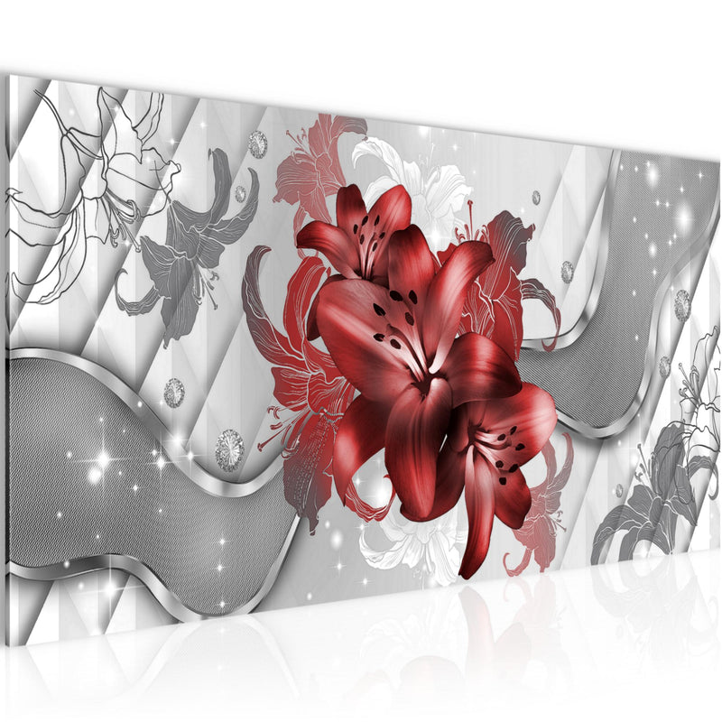 Runa Art Wandbild Blumen Lilien 1 Teilig 100 x 40 cm Modern Bild auf Vlies Leinwand Abstrakt Wohnzimmer Rot Weiß 016512b