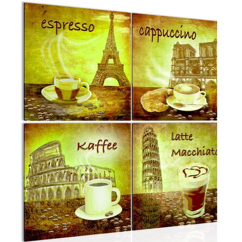 Runa Art - Bilder Küche Kaffee Wandbild auf Vlies Leinwand Esszimmer Küchenbilder 4 Teilig 80 x 80 cm Modern 500743b
