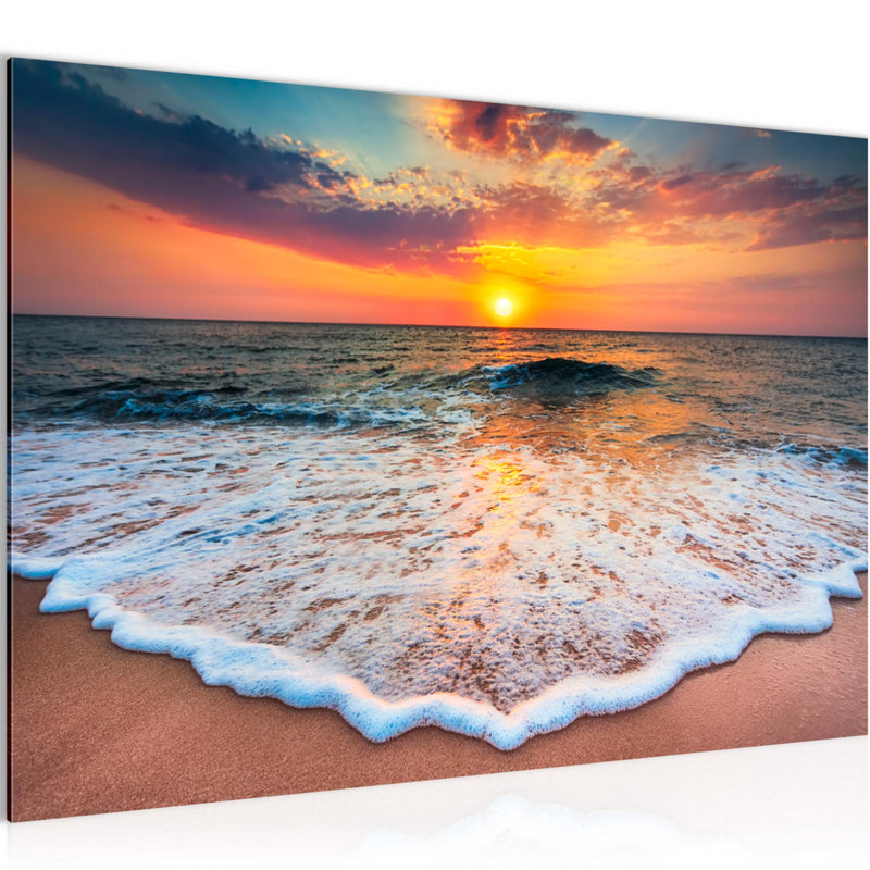 Runa Art Bild Strand Meer Modern Wandbilder Wohnzimmer Schlafzimmer 1 Teilig - Made In Germany - Sonnenuntergang Orange Flur 044515a