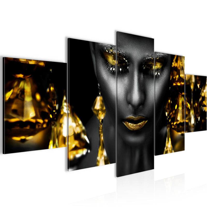Runa Art Bild Wohnzimmer Schlafzimmer Frau Gesicht Lippen 5 Teilig Kosmetik Fashion Schwarz Gold Wandbilder auf Vlies Leinwand 042153c