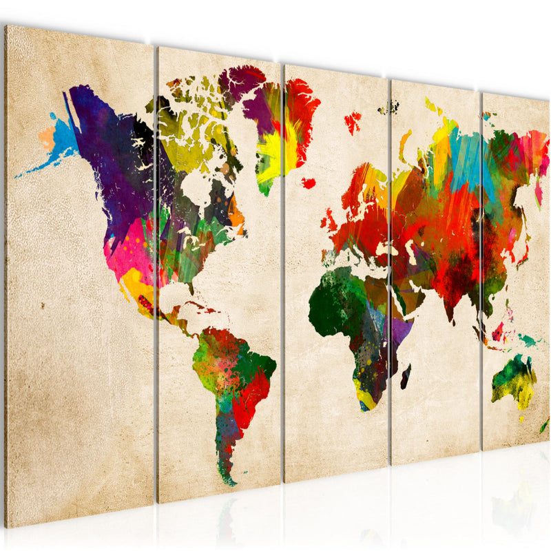 Runa Art Wandbild XXL Weltkarte Büro Wohnzimmer 200 x 80 cm Bunt 5 Teilig - Made in Germany - 105155a