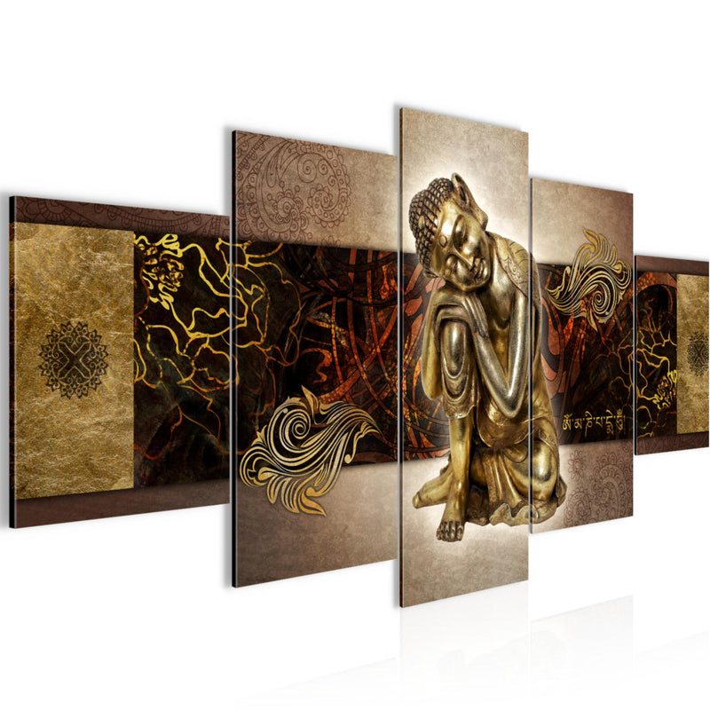Runa Art Bild Wohnzimmer Schlafzimmer Buddha Zen 5 Teilig Feng Shui Gold Wandbilder auf Vlies Leinwand 041353a