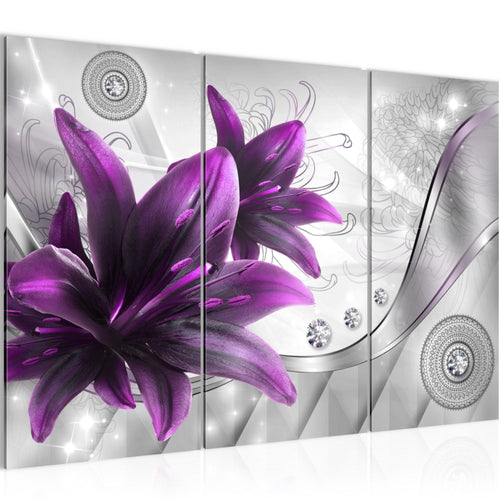 Runa Art Wandbilder Blumen Lilien Bild XXL Wohnzimmer Schlafzimmer Grau Violett Abstrakt 120 x 80 cm 3 Teilig 036831b