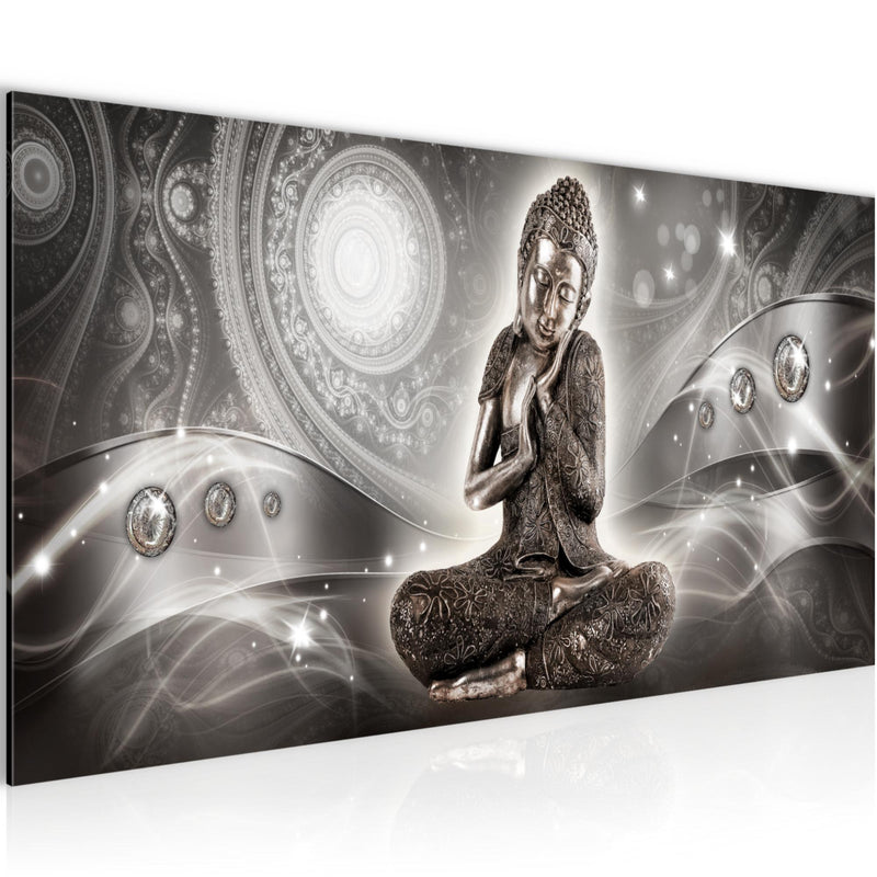 Runa Art Wandbild Buddha Zen 1 Teilig 100 x 40 cm Modern Bild auf Vlies Leinwand Feng Shui Wohnzimmer Schlafzimmer Grau 041612b