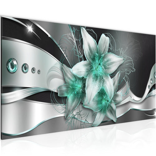 Runa Art Wandbild Blumen Lilien 1 Teilig 100 x 40 cm Modern Bild auf Vlies Leinwand Abstrakt Wohnzimmer Schwarz Türkis 039612b