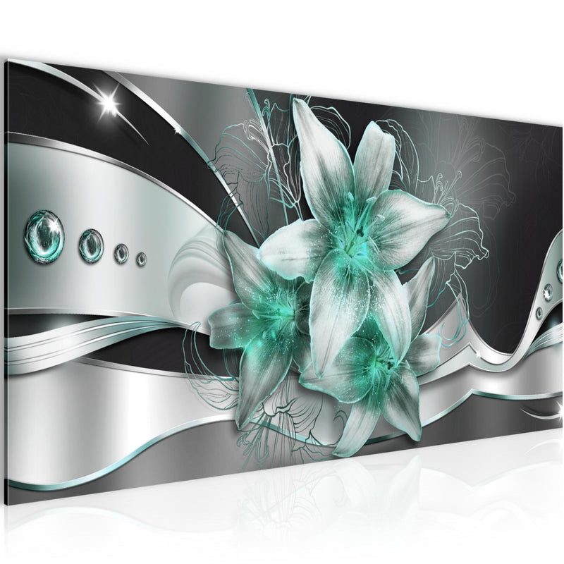 Runa Art Wandbild Blumen Lilien 1 Teilig 100 x 40 cm Modern Bild auf Vlies Leinwand Abstrakt Wohnzimmer Schwarz Türkis 039612b