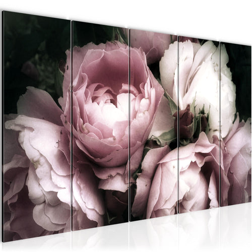 Runa Art Wandbild XXL Blumen Rosen Wohnzimmer Schlafzimmer 200 x 80 cm Schwarz Bunt 5 Teilig - Made in Germany - 039155a