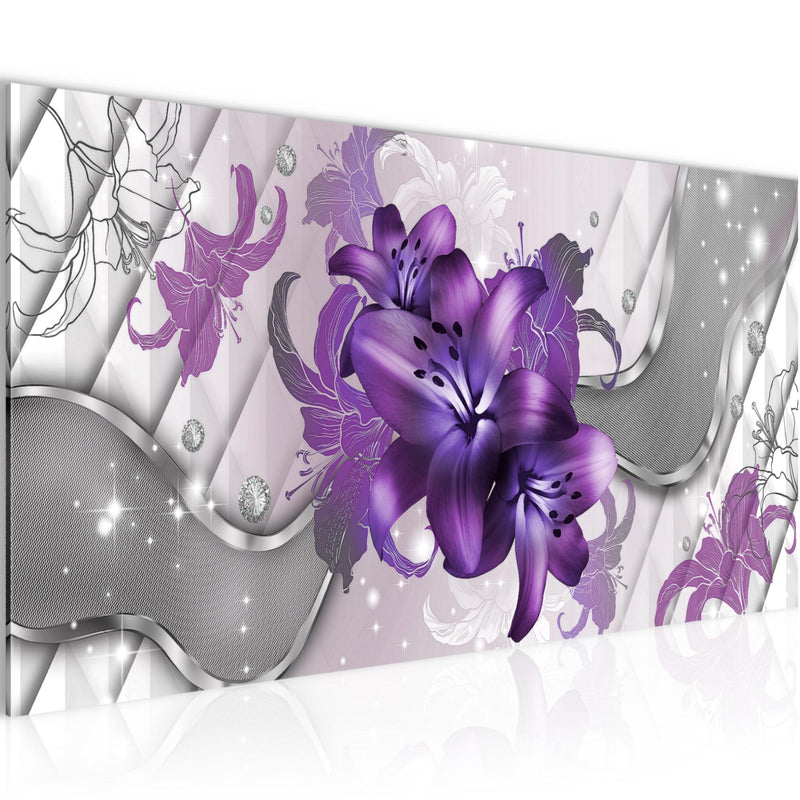 Runa Art Wandbild Blumen Lilien 1 Teilig 100 x 40 cm Modern Bild auf Vlies Leinwand Abstrakt Wohnzimmer Violett Lila 016512c