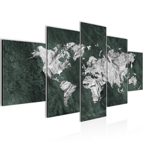 Runa Art Wandbilder Weltkarte 5 Teilig Bild auf Vlies Leinwand Deko Büro Wohnzimmer Karte Beton Grün 002952c