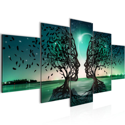 Runa Art Wandbilder Liebespaar 5 Teilig Bild auf Vlies Leinwand Deko Wohnzimmer Schlafzimmer Abstrakt Baum Türkis 044852a
