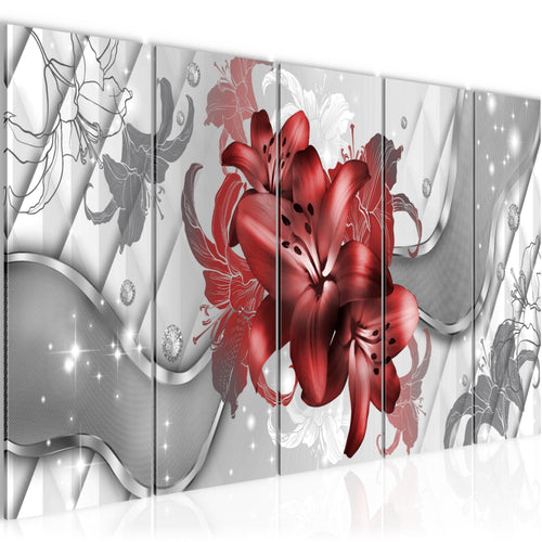 Runa Art Wandbild XXL Blumen Lilien Wohnzimmer Schlafzimmer 200 x 80 cm Rot Weiß 5 Teilig - Made in Germany - 016555b