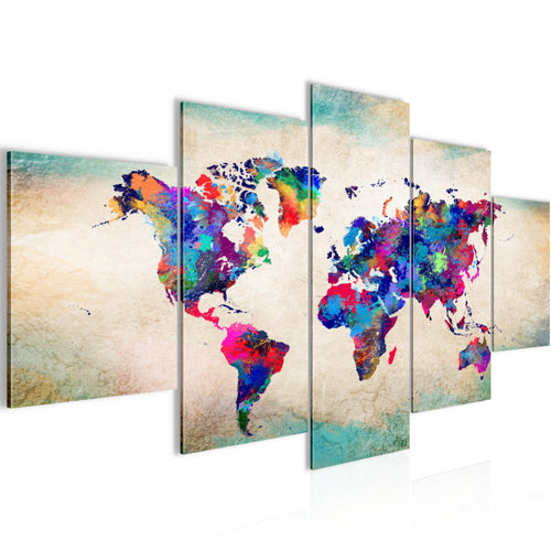 Runa Art - Bilder Weltkarte 200 x 100 cm 5 Teilig XXL Wanddekoration Design Bunt 013351a
