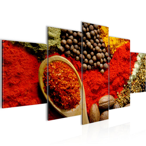 Runa Art - Bilder Küche Gewürze 200 x 100 cm 5 Teilig XXL Wanddekoration Design Rot 500451a