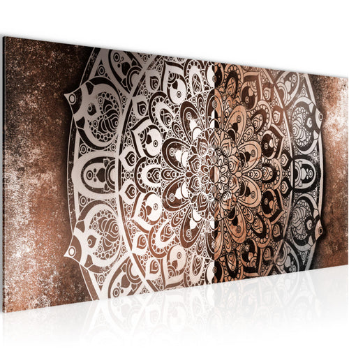 Runa Art Wandbild Mandala Abstrakt 1 Teilig 100 x 40 cm Modern Bild auf Vlies Leinwand Kupfer Wohnzimmer Schlafzimmer Beige Braun 040112c